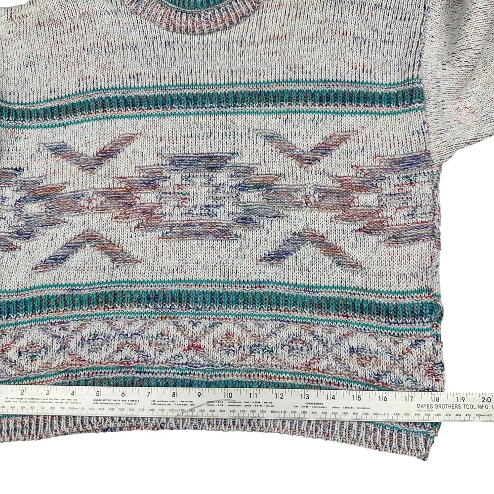 VTG CUTE Aztec Print Mock Neck‎ Sweater Metallic Multi Color Speckled Knit - Picture 6 of 16